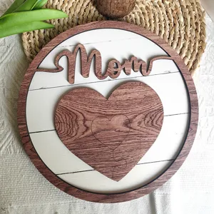Wooden Mom table sign heart puzzle plaque Mother's Day gift home office desktop decoration