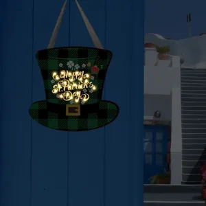 Panneau suspendu en bois Saint-Patrick Lumière LED Décoration murale trèfle irlandais