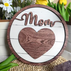 Wooden Mother's Day tabletop ornament with heart puzzle design, perfect for home decor and gifting.
