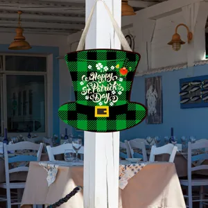 Saint Patrick en bois panneau suspendu vert à carreaux haut de forme décoration de fête