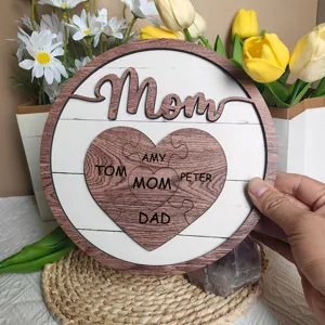 Custom Wooden Family Plaque Mother's Day Gift Personalized Name Puzzle Table Decor