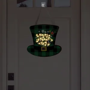 Saint Patrick panneau suspendu en bois lumineux forme chapeau haut de carreau vert