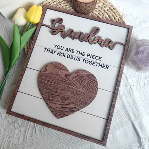 Wooden grandma puzzle sign detail view, heartfelt mothers day gift tabletop decor piece.