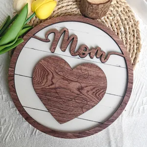 Wooden Mother's Day Mom plaque table decor heart puzzle design rustic home desktop ornament