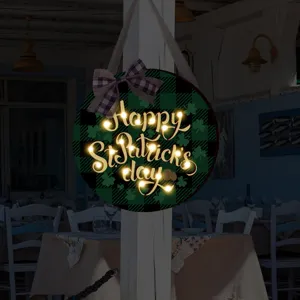 Plaque Suspendue en Bois LED de la Saint-Patrick Décoration de Fête du Festival Irlandais