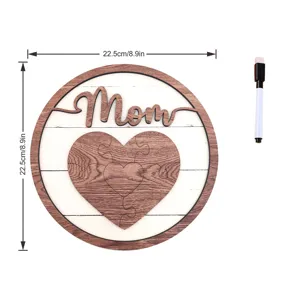 Wooden Mother's Day plaque table sign with heart puzzle design and marker pen.
