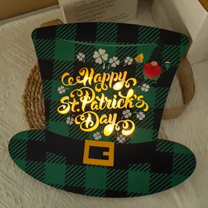 Saint-Patrick LED bois panneau suspendu forme haut-de-forme vert carreau trèfle décor