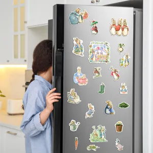 Osterkarten Hasen Kühlschrankmagnete Detailansicht mit niedlichen Aufklebern am Kühlschrank.
