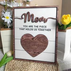 Wooden Mom heart puzzle plaque tabletop decoration, perfect heartwarming Mother's Day gift home decor.