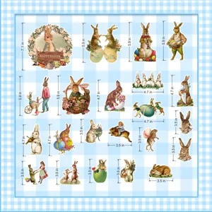 Osterkarikatur Kaninchen Aufkleber Set, süsse Vintage Urlaub dekorative Magnetaufkleber.