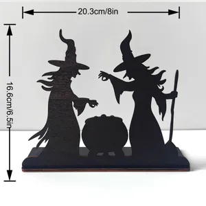Halloween wooden witch silhouette tabletop decoration cauldron sign ornament for festive home decor