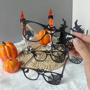 Halloween Holz Brillengestelle Party Dekoration Requisiten Spinnennetz Fledermaus Design