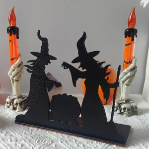 Halloween wooden witch silhouette tabletop decor detail showing exquisite craftsmanship.