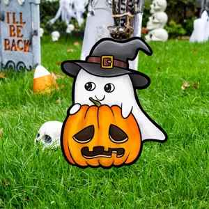 Halloween fantasma calabaza bruja estaca de jardín detalle, ideal para decoración césped.
