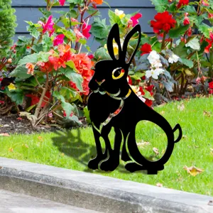 Piquet de jardin lapin en acrylique noir pour decoration exterieure de pelouse de fete
