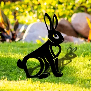 Piquet de jardin lapin noir décoration extérieure mignonne silhouette animal pelouse