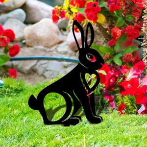 Piquet de jardin en acrylique noir motif lapin decoration exterieure pelouse cour