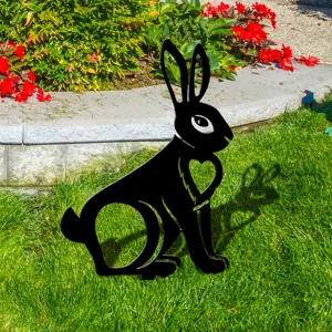 Piquet de jardin lapin de Pâques noir en métal pour décoration extérieure sur pelouse