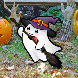 Halloween lindo fantasma bruja escoba estaca de jardín césped decoración fiesta aterradora