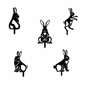 Tableau des tailles de piquet de jardin lapin de Pâques montrant les dimensions cinq silhouettes.