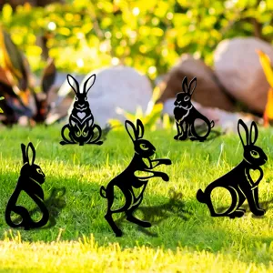 Set de piquets de jardin lapin de Pâques en acrylique noir, décoration extérieure.
