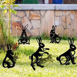 Piquet de jardin lapin de Pâques, silhouette acrylique noire décoration pelouse.
