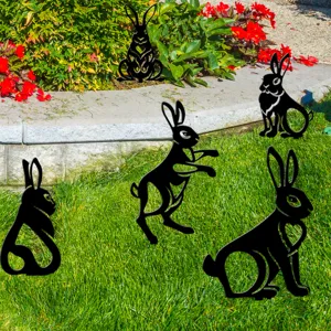 Piquets de jardin lapin en acrylique noir silhouettes d'animaux mignons pelouse deco