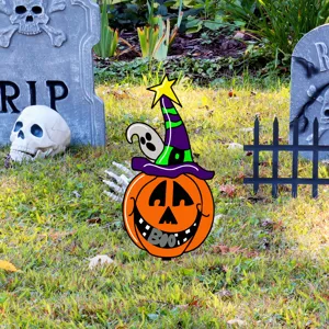 Halloween calabaza sombrero de bruja fantasma estaca de jardín decoración césped festivo