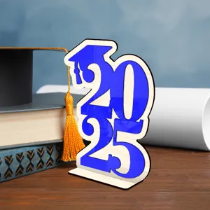 2025 Decoración de Mesa de Madera de Graduación Letrero de Madera Azul para Fiesta Escolar