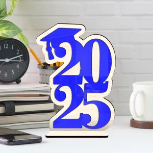 ornamento de escritorio de madera de graduación 2025 sombrero acrílico azul decoración
