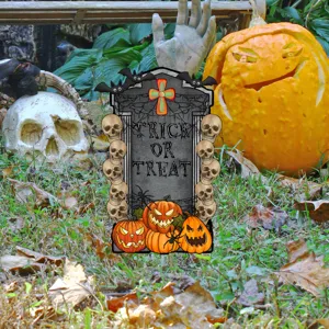 Letrero de estaca de jardín de Halloween decoración de cementerio espeluznante con calabazas