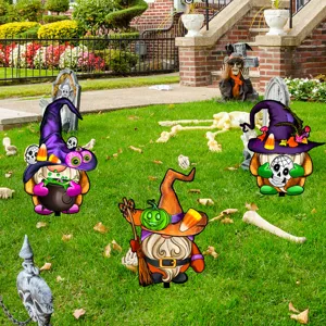 Halloween gnomo bruja calabaza estaca de jardín cartel decorativo para césped espeluznante.