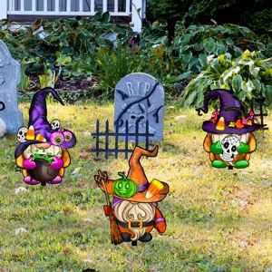 Juego de estacas de jardín de gnomos de Halloween decoración de césped fiesta aterradora