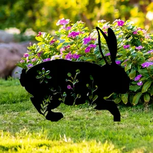 Piquet de jardin lapin de Pâques acrylique silhouette noire pelouse extérieure déco fleur