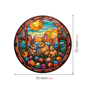 Detailed view of the Easter bunny stained glass window sticker, showing vibrant colors.