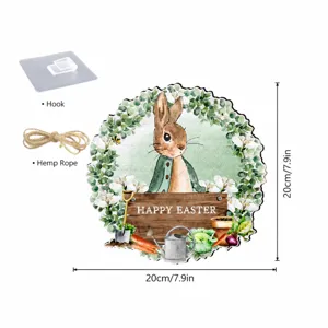 Ostern Holz Hängeschild Peter Rabbit Kranz Haustür Dekoration mit Haken Kordel 20cm