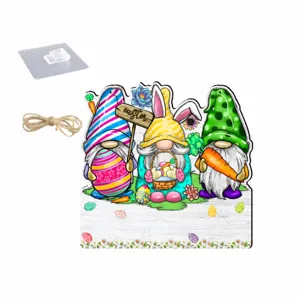 Ostern Gnom Holz Hängeschild Frühlings-Türdeko Wanddeko mit Haken und Seil 30cm