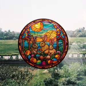 Easter bunny stained glass window sticker PVC static cling decal for holiday home decor.