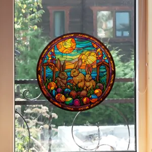 Stained glass style Easter bunny static window sticker PVC removable glass decal for home decor