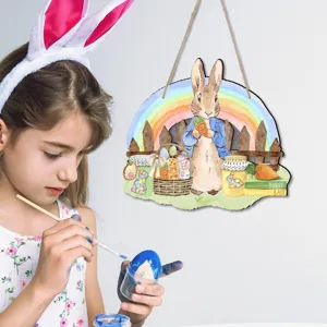 Ostern Holz Deko Schild mit süßem Hasen Motiv festliche Party Haustür Deko für Zuhause