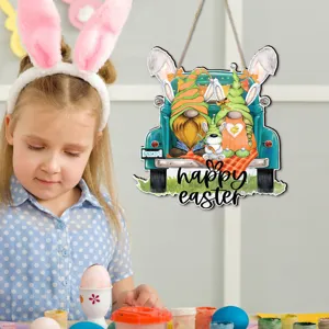 Ostern Holzhängeschild, süße Zwerg Hasen Dekoration, ideal für Frühlingsparty Veranda.