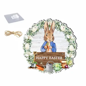 Oster-Holz-Hängeschild rundes Türdekor mit Peterhase Illustration und 30cm Größe