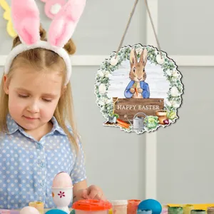 Osterdeko Holzschild mit süßem Hasen Motiv, ideal für die Haustür und fröhliche Frühlingsparty.