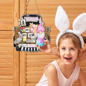 Osterhänger Holztür Deko LKW Zwerg Hase fröhliche Party Feiertag Requisite Holzschild