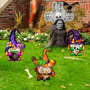 Juego de carteles de jardín de halloween, estacas lindas bruja calabaza para césped.