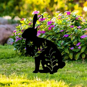 Piquet de jardin en forme de lapin noir décoration extérieure art de cour silhouette pelouse