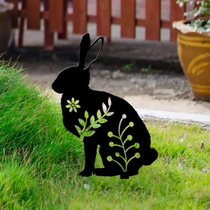 Piquet de jardin en acrylique lapin avec motif de fleurs miroir creux pour pelouse.
