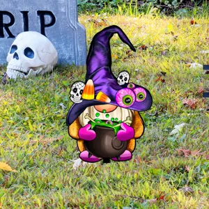 Estaca de jardín enano de Halloween bruja calderón detalle decoración césped espeluznante
