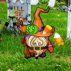 Letrero de jardin de gnomo bruja de Halloween decoracion de Cesped espeluznante