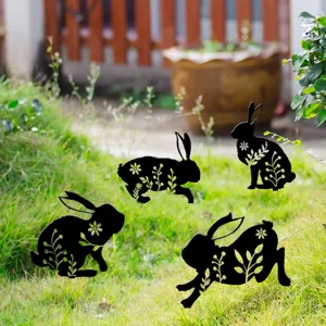 Piquet de jardin lapin de Pâques silhouette acrylique creuse décoration de pelouse en plein air.